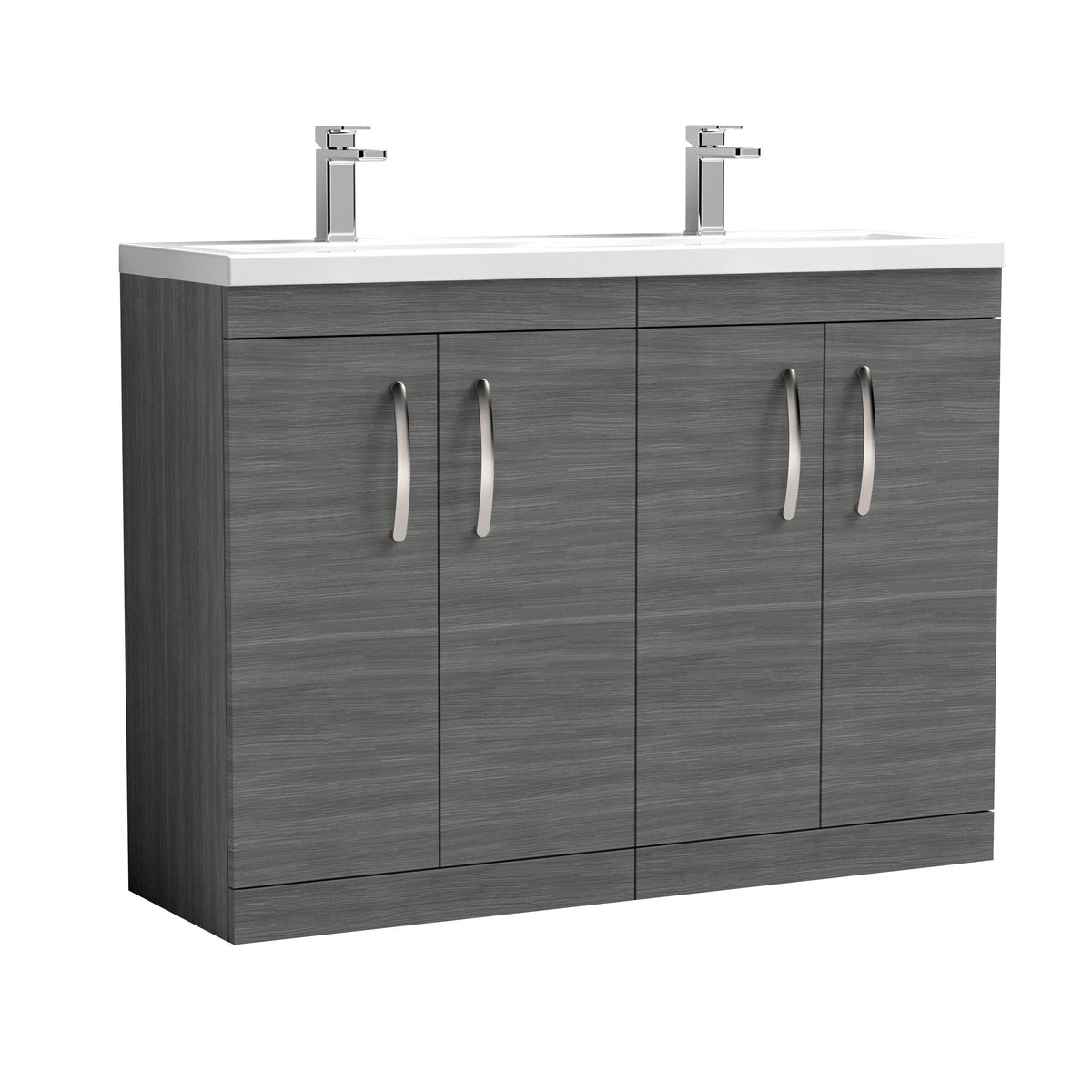 Modern Splash 1200mm Anthracite Woodgrain 4 Door Floor Standing Cabinet With 2 Tap Hole Ceramic Basin