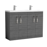 Modern Splash 1200mm Anthracite Woodgrain 4 Door Floor Standing Cabinet With 2 Tap Hole Ceramic Basin