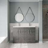 Modern Splash 1200mm Anthracite Woodgrain 4 Door Floor Standing Cabinet With 2 Tap Hole Ceramic Basin