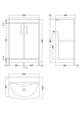 Modern Splash 600mm Anthracite Woodgrain 2 Door Floor Standing Vanity Unit With Curved Basin