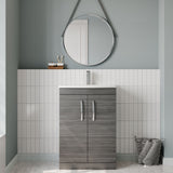 Modern Splash 600mm Anthracite Woodgrain 2 Door Floor Standing Vanity Unit With Curved Basin
