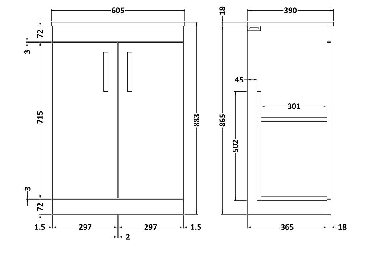 Modern Splash 600mm Anthracite Woodgrain 2 Door Floor Standing Vanity Unit With Co-ordinating Worktop