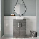 Modern Splash 600mm Anthracite Woodgrain 2 Door Floor Standing Vanity Unit With Co-ordinating Worktop