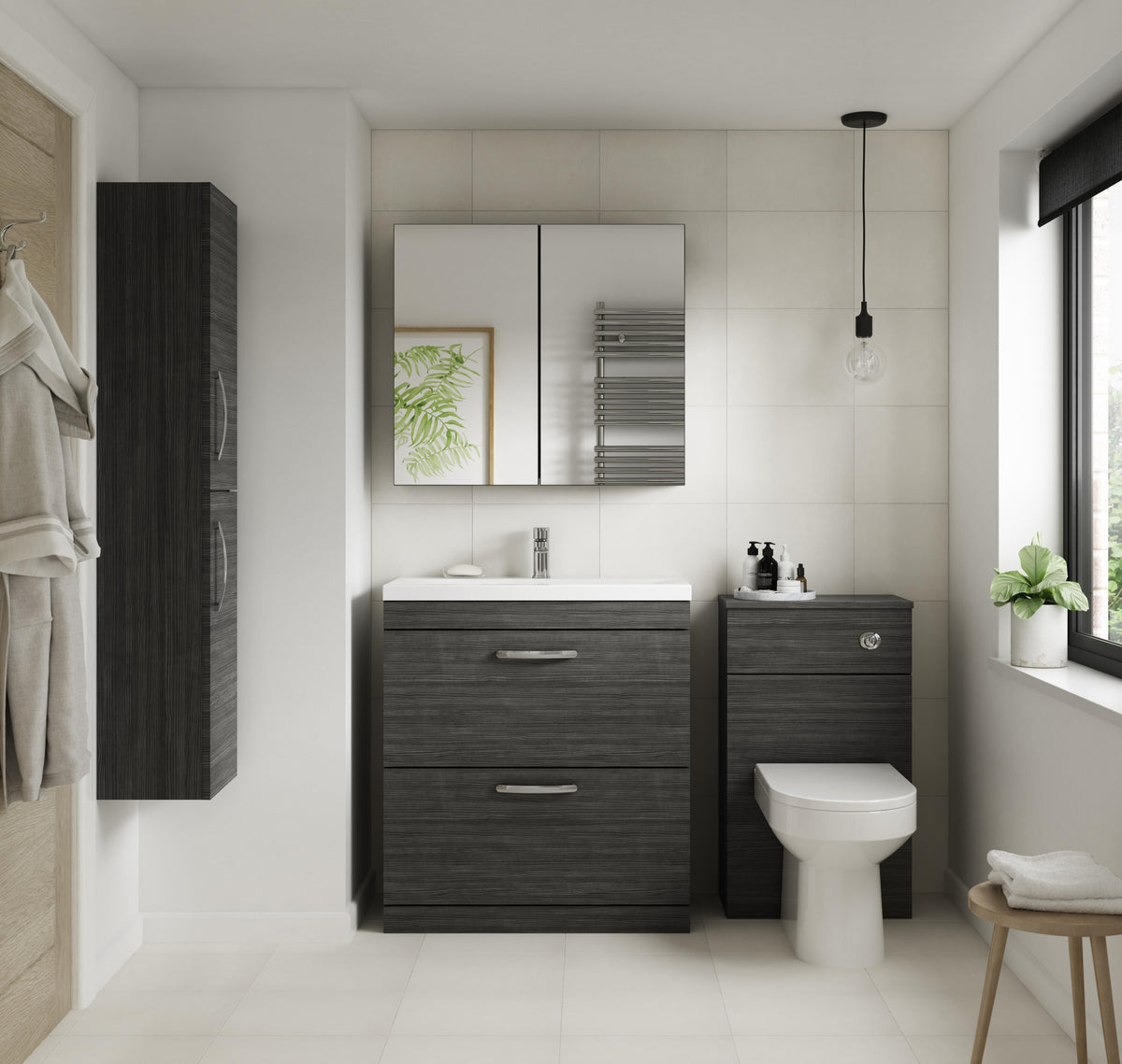 Modern Splash 600mm Charcoal Black 2 Door Floor Standing Vanity Unit With Minimalist Basin