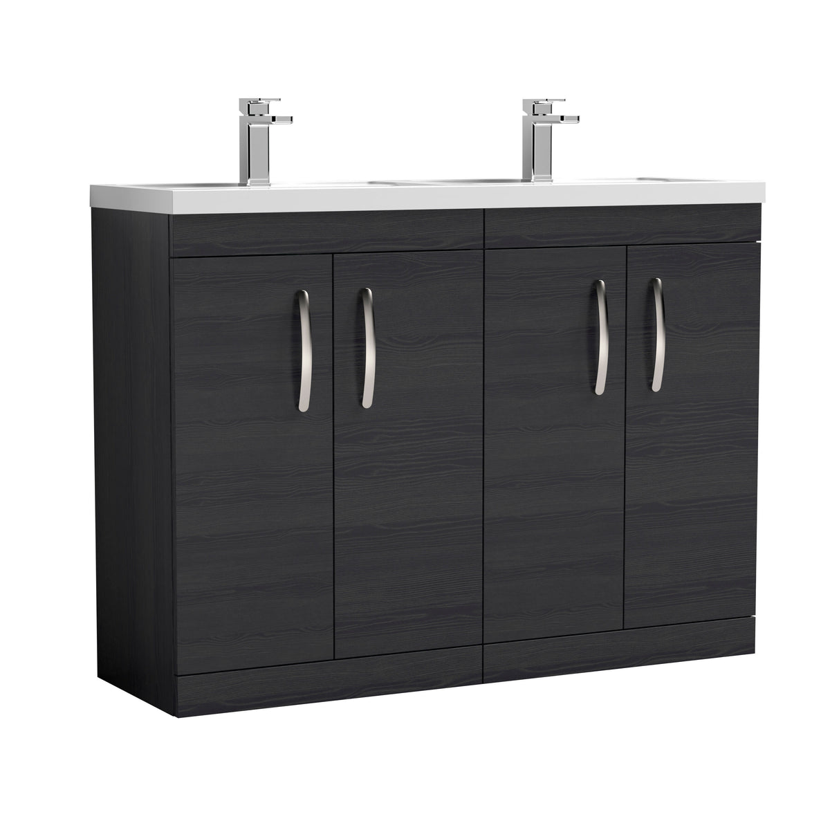 Modern Splash 1200mm Charcoal Black 4 Door Floor Standing Cabinet With 2 Tap Hole Polymarble basin