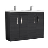 Modern Splash 1200mm Charcoal Black 4 Door Floor Standing Cabinet With 2 Tap Hole Polymarble basin