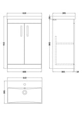 Modern Splash 600mm Charcoal Black 2 Door Floor Standing Vanity Unit With Thin Edge Basin