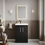 Modern Splash 600mm Charcoal Black 2 Door Floor Standing Vanity Unit With Thin Edge Basin