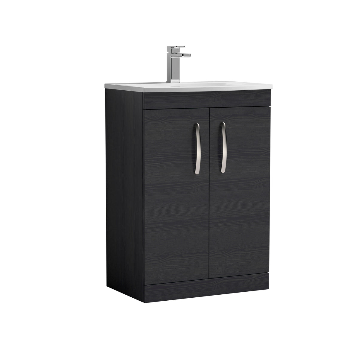 Modern Splash 600mm Charcoal Black 2 Door Floor Standing Vanity Unit With Curved Basin
