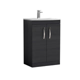 Modern Splash 600mm Charcoal Black 2 Door Floor Standing Vanity Unit With Curved Basin