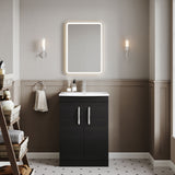 Modern Splash 600mm Charcoal Black 2 Door Floor Standing Vanity Unit With Curved Basin