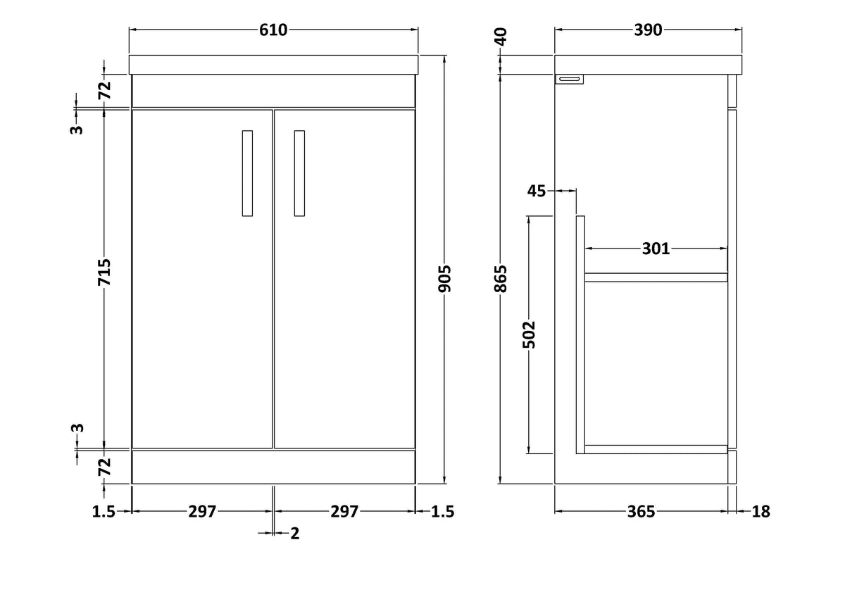 Modern Splash 600mm Gloss White 2 Door Floor Standing Vanity Unit With Mid-Edge Basin