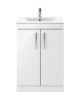Modern Splash 600mm Gloss White 2 Door Floor Standing Vanity Unit With Minimalist Basin