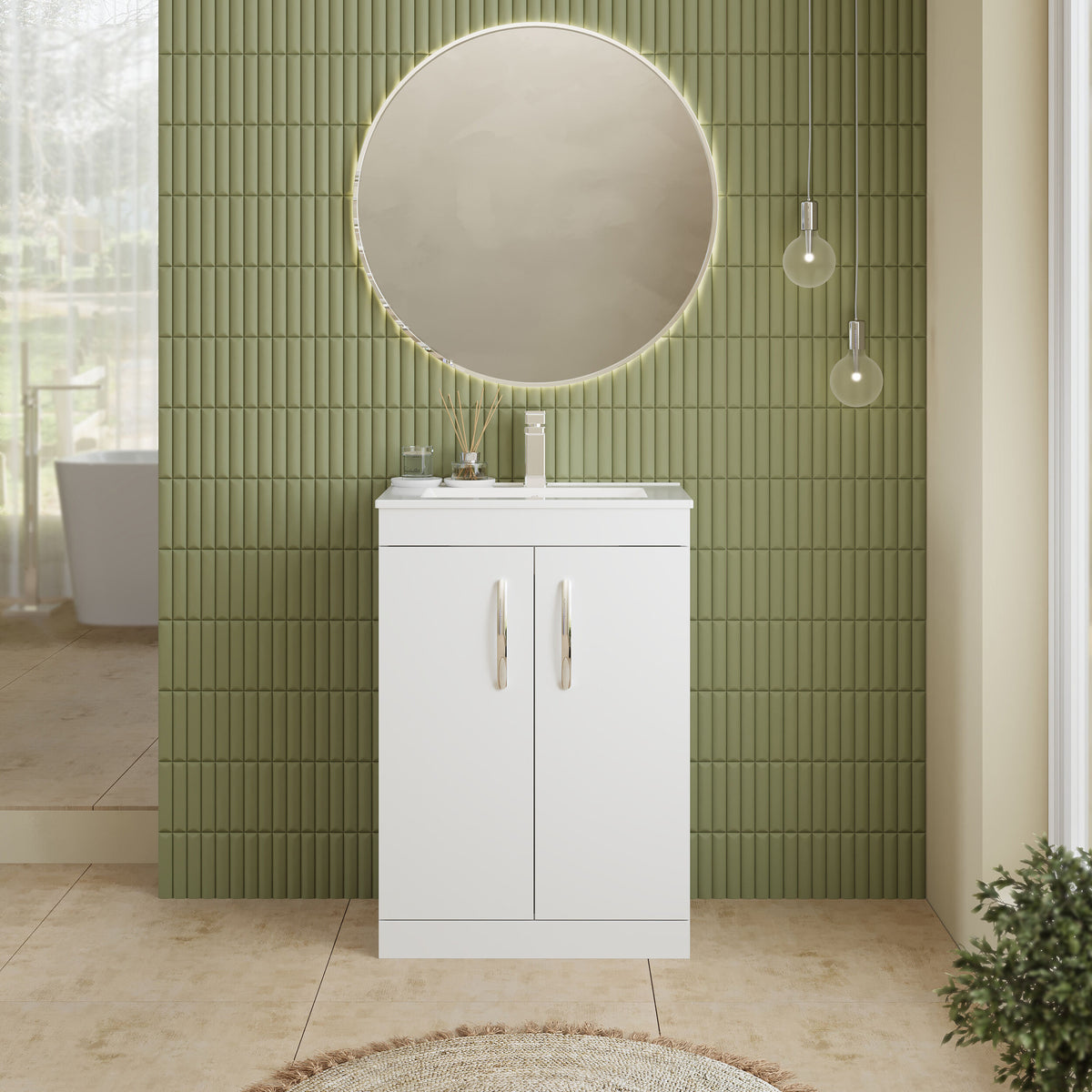 Modern Splash 600mm Gloss White 2 Door Floor Standing Vanity Unit With Minimalist Basin