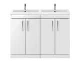 Modern Splash 1200mm Gloss White 4 Door Floor Standing Cabinet With 2 Tap Hole Polymarble basin