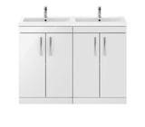 Modern Splash 1200mm Gloss White 4 Door Floor Standing Cabinet With 2 Tap Hole Ceramic Basin