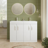 Modern Splash 1200mm Gloss White 4 Door Floor Standing Cabinet With 2 Tap Hole Ceramic Basin