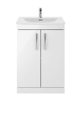 Modern Splash 600mm Gloss White 2 Door Floor Standing Vanity Unit With Curved Basin
