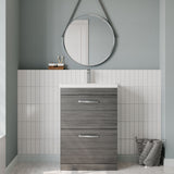 Modern Splash 600mm Anthracite Woodgrain 2 Drawer Floor Standing Vanity Unit With Mid-Edge Basin