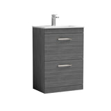 Modern Splash 600mm Anthracite Woodgrain 2 Drawer Floor Standing Vanity Unit With Minimalist Basin