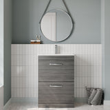 Modern Splash 600mm Anthracite Woodgrain 2 Drawer Floor Standing Vanity Unit With Minimalist Basin