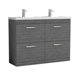 Modern Splash 1200mm Anthracite Woodgrain 4 Drawer Floor Standing Cabinet With 2 Tap Hole Polymarble basin