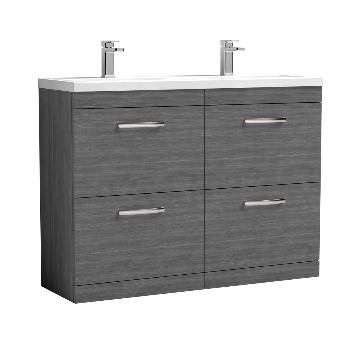Modern Splash 1200mm Anthracite Woodgrain 4 Drawer Floor Standing Cabinet With 2 Tap Hole Ceramic Basin