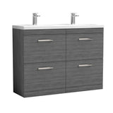 Modern Splash 1200mm Anthracite Woodgrain 4 Drawer Floor Standing Cabinet With 2 Tap Hole Ceramic Basin
