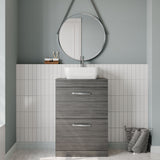 Modern Splash 600mm Anthracite Woodgrain 2 Drawer Floor Standing Vanity Unit With Co-ordinating Worktop
