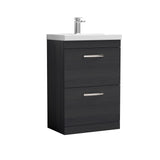 Modern Splash 600mm Charcoal Black 2 Drawer Floor Standing Vanity Unit With Mid-Edge Basin