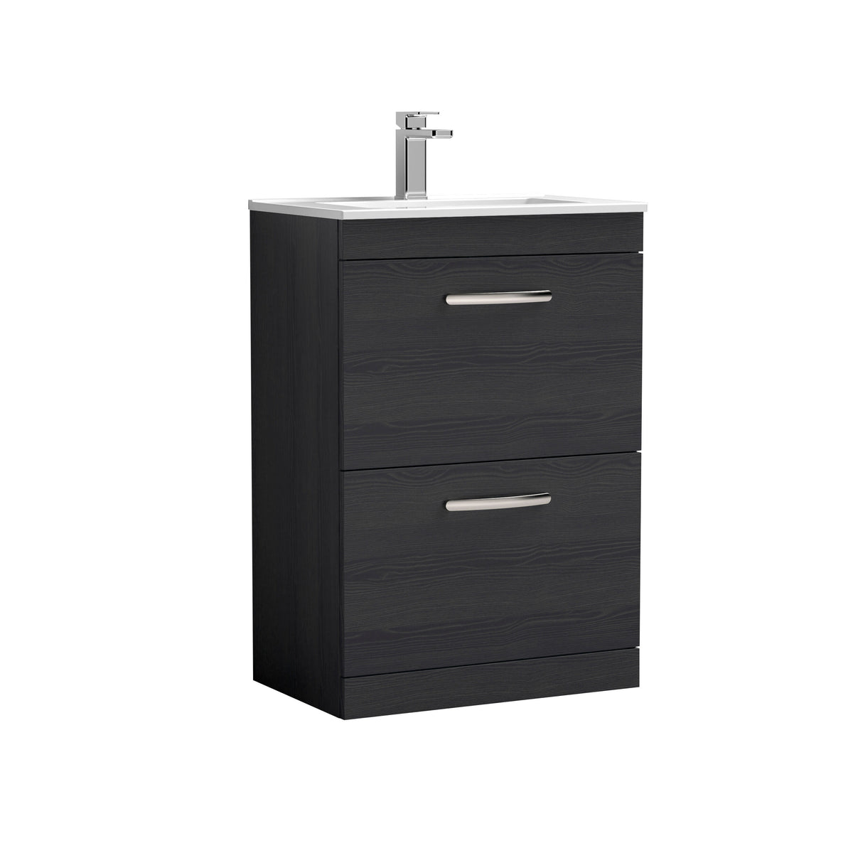Modern Splash 600mm Charcoal Black 2 Drawer Floor Standing Vanity Unit With Minimalist Basin