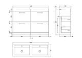 Modern Splash 1200mm Charcoal Black 4 Drawer Floor Standing Cabinet With 2 Tap Hole Polymarble basin