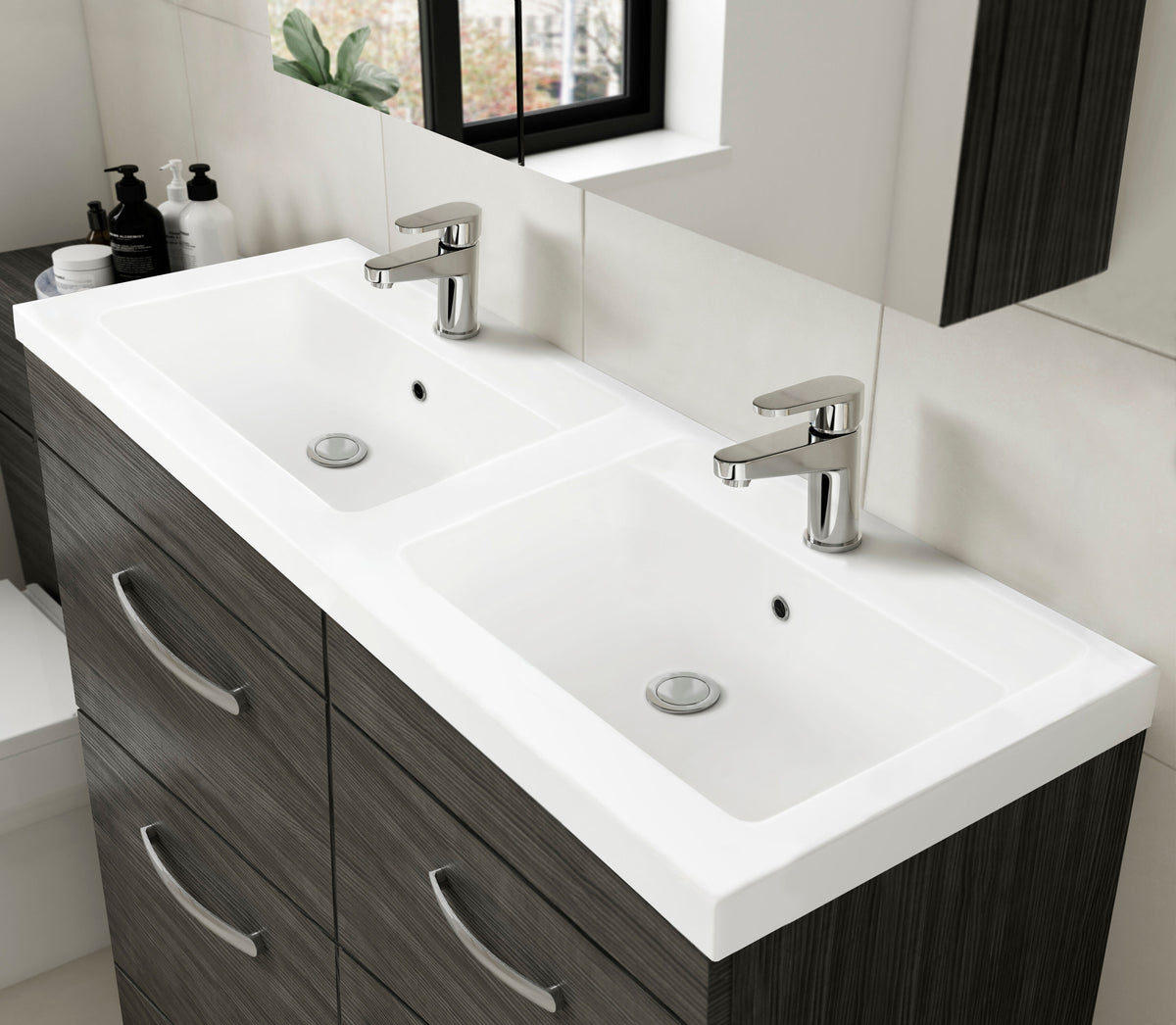 Modern Splash 1200mm Charcoal Black 4 Drawer Floor Standing Cabinet With 2 Tap Hole Polymarble basin