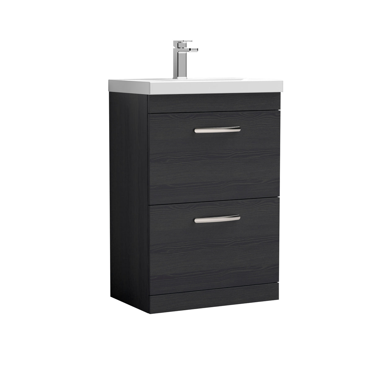 Modern Splash 600mm Charcoal Black 2 Drawer Floor Standing Vanity Unit With Thin Edge Basin