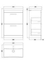 Modern Splash 600mm Charcoal Black 2 Drawer Floor Standing Vanity Unit With Thin Edge Basin