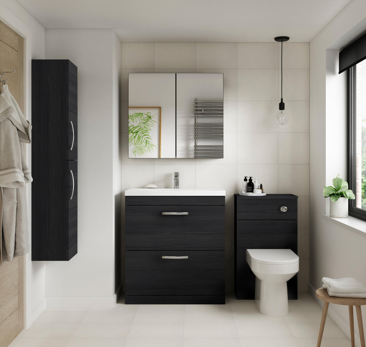 Modern Splash 600mm Charcoal Black 2 Drawer Floor Standing Vanity Unit With Thin Edge Basin