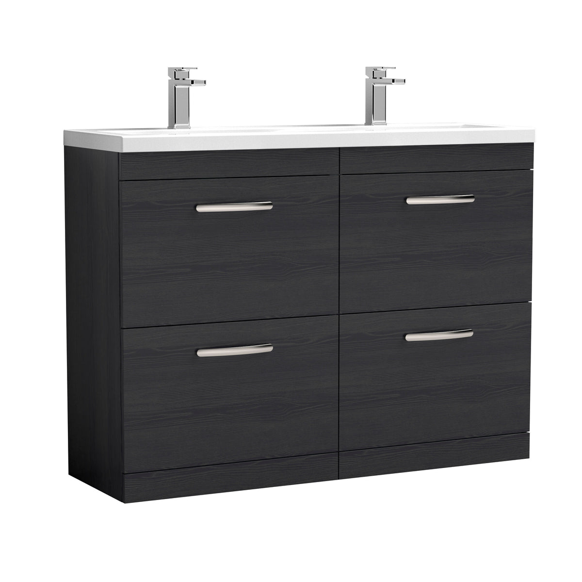Modern Splash 1200mm Charcoal Black 4 Drawer Floor Standing Cabinet With 2 Tap Hole Ceramic Basin