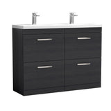 Modern Splash 1200mm Charcoal Black 4 Drawer Floor Standing Cabinet With 2 Tap Hole Ceramic Basin