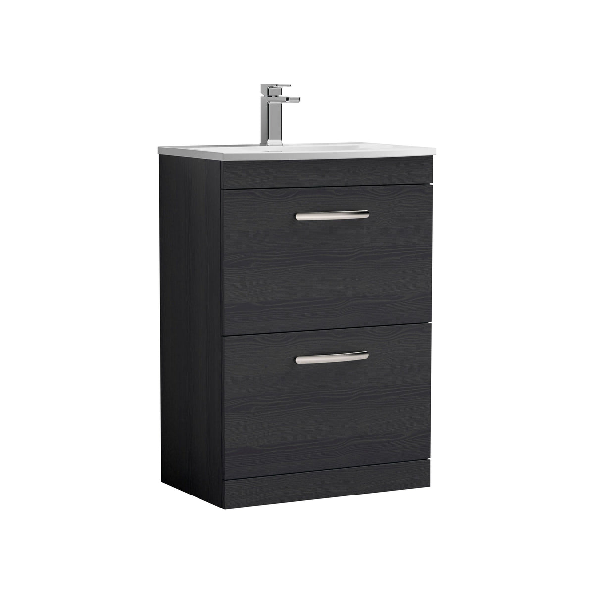 Modern Splash 600mm Charcoal Black 2 Drawer Floor Standing Vanity Unit With Curved Basin