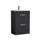 Modern Splash 600mm Charcoal Black 2 Drawer Floor Standing Vanity Unit With Curved Basin