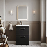 Modern Splash 600mm Charcoal Black 2 Drawer Floor Standing Vanity Unit With Curved Basin
