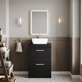 Modern Splash 600mm Charcoal Black 2 Drawer Floor Standing Vanity Unit With Co-ordinating Worktop