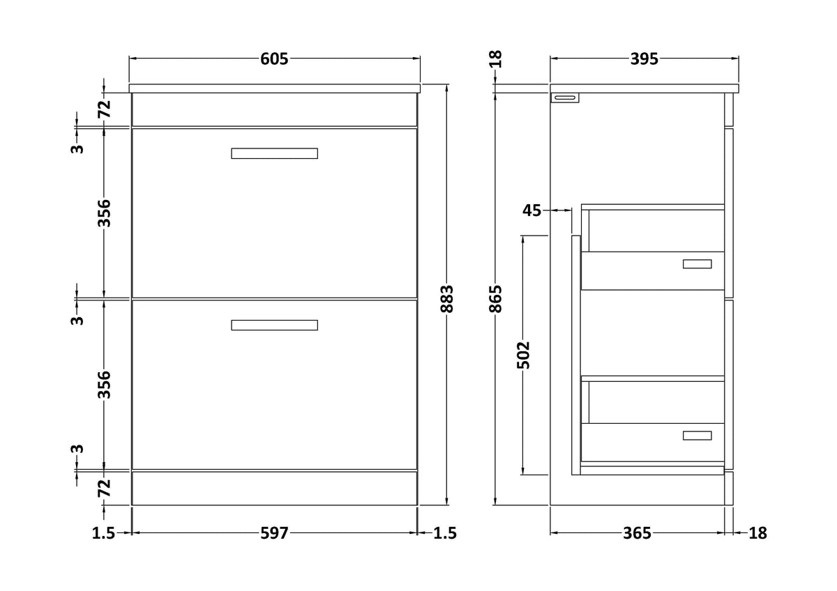 Modern Splash 600mm Gloss White 2 Drawer Floor Standing Vanity Unit With Minimalist Basin