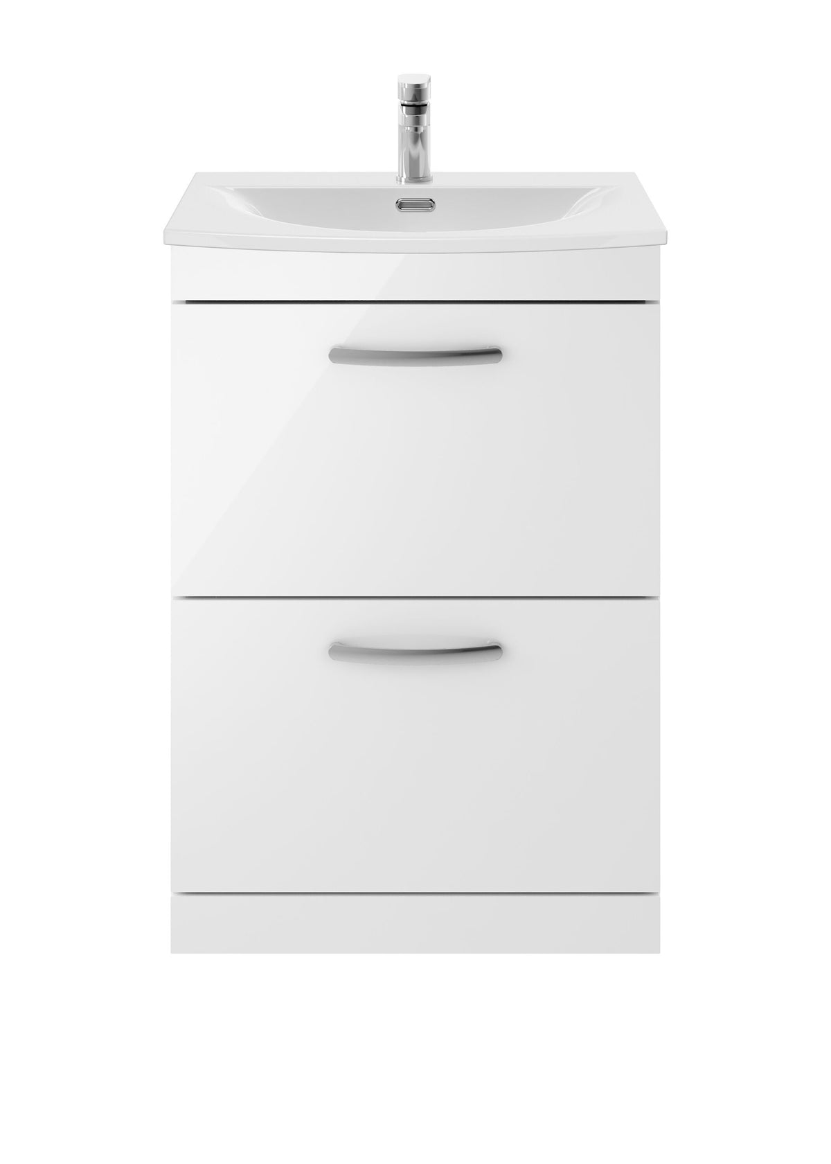 Modern Splash 600mm Gloss White 2 Drawer Floor Standing Vanity Unit With Curved Basin
