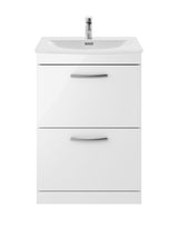 Modern Splash 600mm Gloss White 2 Drawer Floor Standing Vanity Unit With Curved Basin
