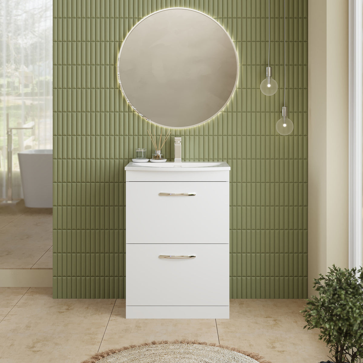 Modern Splash 600mm Gloss White 2 Drawer Floor Standing Vanity Unit With Curved Basin