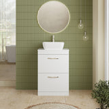 Modern Splash 600mm Gloss White 2 Drawer Floor Standing Vanity Unit With Co-ordinating Worktop