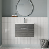Modern Splash 600mm Anthracite Woodgrain 1 Drawer Wall Hung Vanity Unit With Minimalist Basin