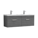 Modern Splash 1200mm Anthracite Woodgrain 2 Drawer Wall Hung Cabinet With 2 Tap Hole Polymarble basin