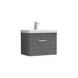 Modern Splash 600mm Anthracite Woodgrain 1 Drawer Wall Hung Vanity Unit With Thin Edge Basin